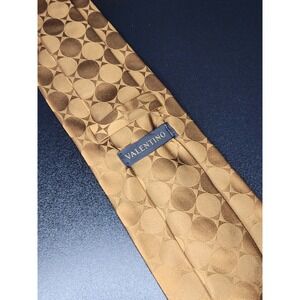 Valentino Men's Necktie Bronze Geometric Silk 3.75" x 58" Excellent